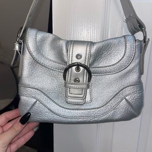 Silver leather shoulder bag y2k